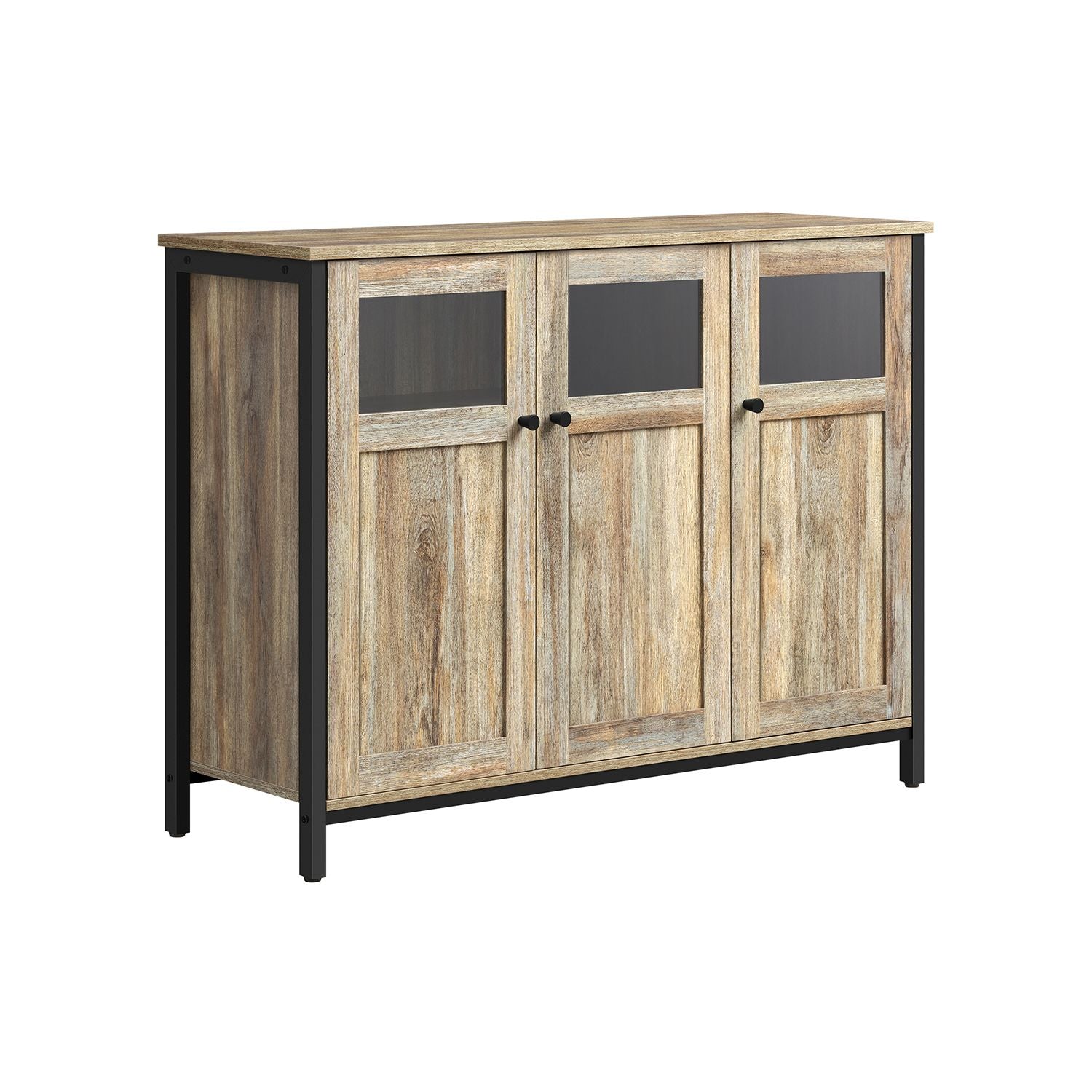 Sideboard – Steel – Rustic Brown and Ink Black – Glass Doors and Industrial Style