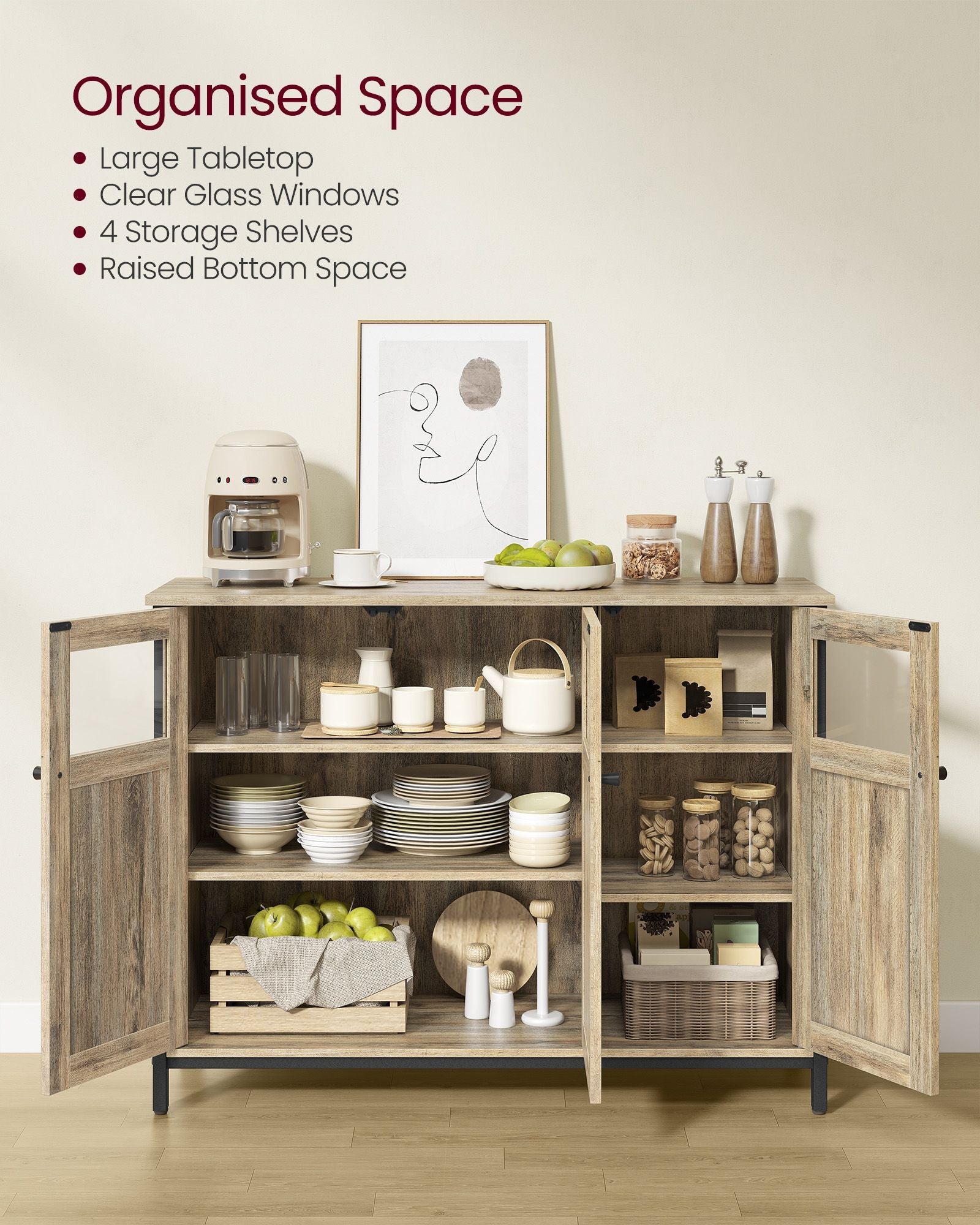 Sideboard – Steel – Rustic Brown and Ink Black – Glass Doors and Industrial Style