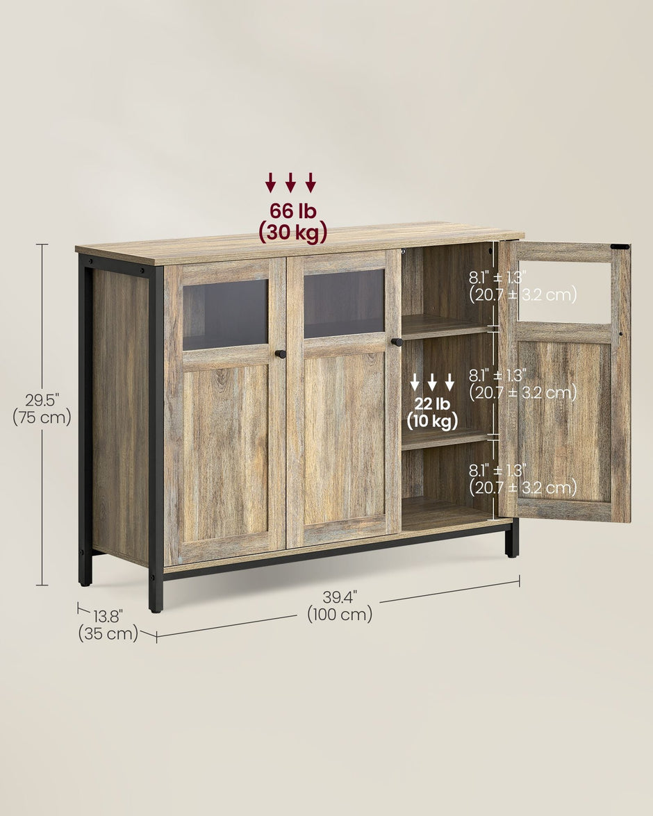 Sideboard – Steel – Rustic Brown and Ink Black – Glass Doors and Industrial Style