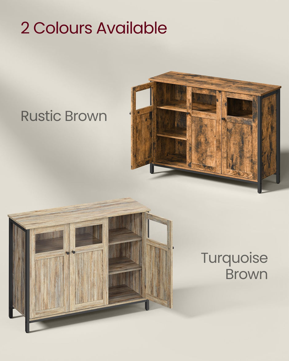 Sideboard – Steel – Rustic Brown and Ink Black – Glass Doors and Industrial Style