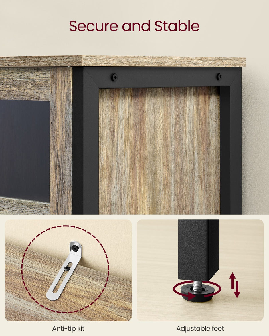 Sideboard – Steel – Rustic Brown and Ink Black – Glass Doors and Industrial Style