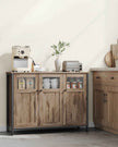 Sideboard – Steel – Rustic Brown and Black – Industrial Style with Glass Doors