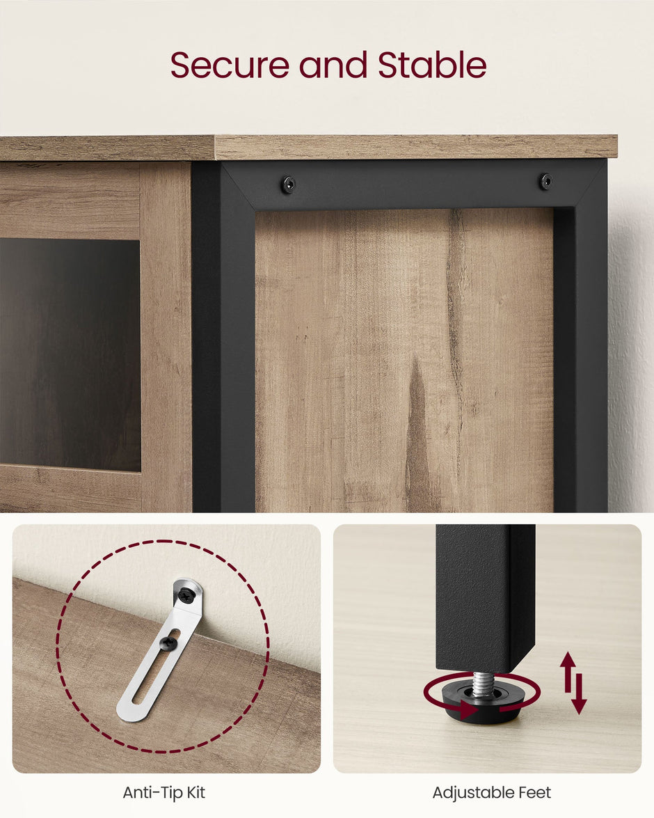 Sideboard – Steel – Rustic Brown and Black – Industrial Style with Glass Doors
