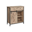 Freestanding Storage Cabinet – Wood – Rustic Brown and Black – Sliding Barn Door and Drawer