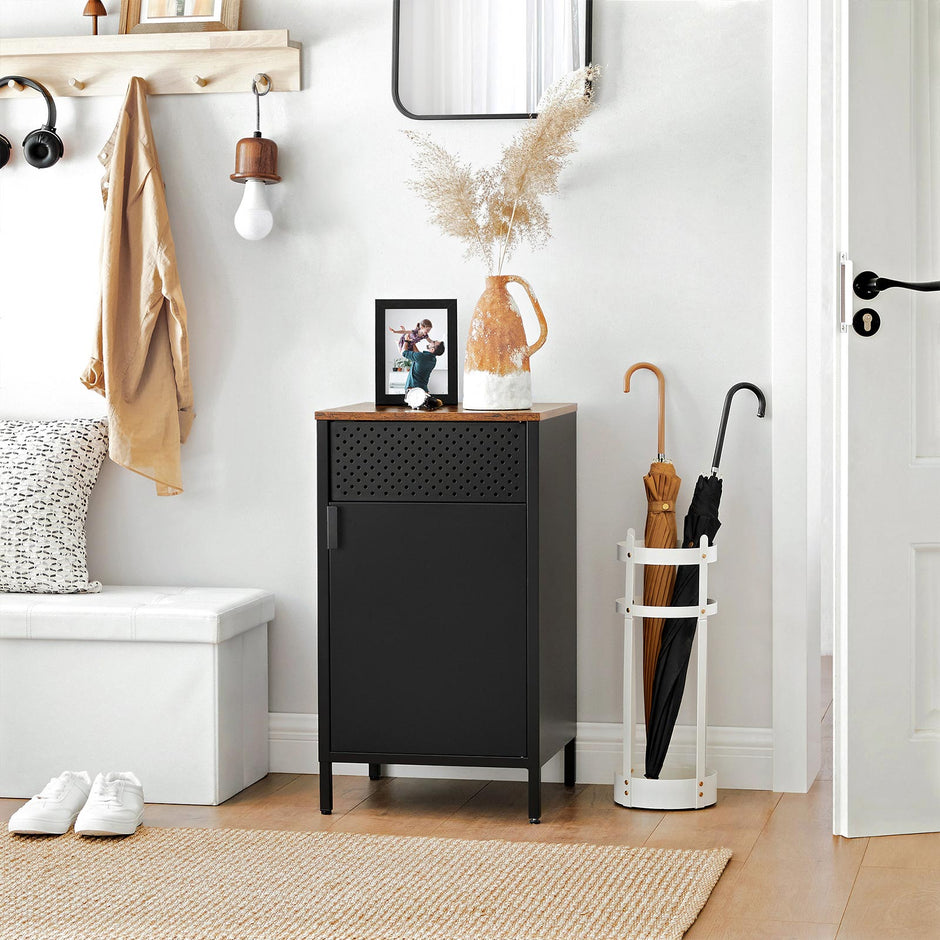 Storage Cabinet – Steel Frame – Rustic Brown and Black – Adjustable Shelf, Industrial Style