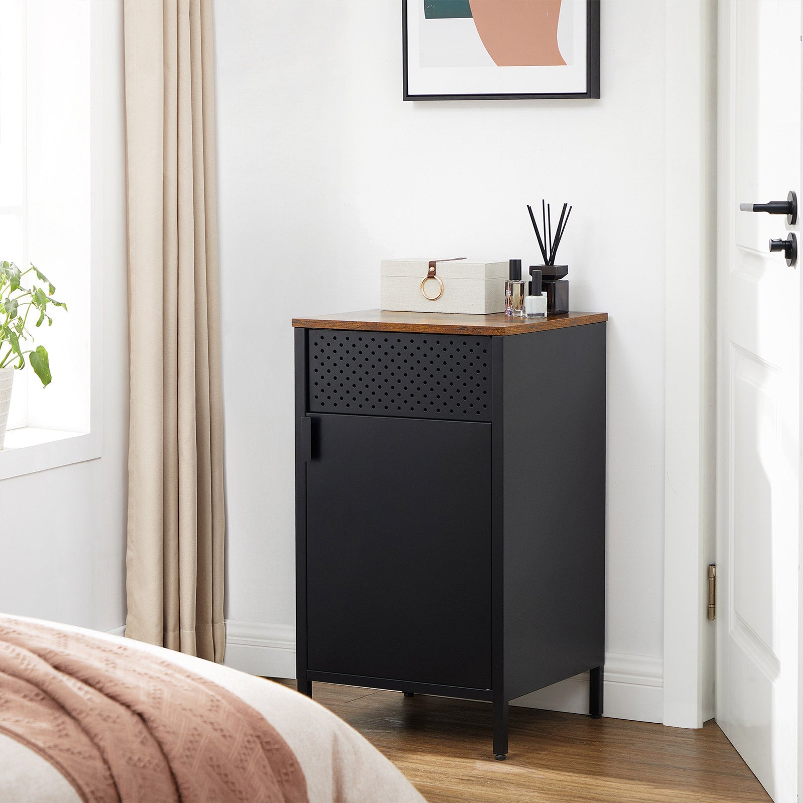 Storage Cabinet – Steel Frame – Rustic Brown and Black – Adjustable Shelf, Industrial Style