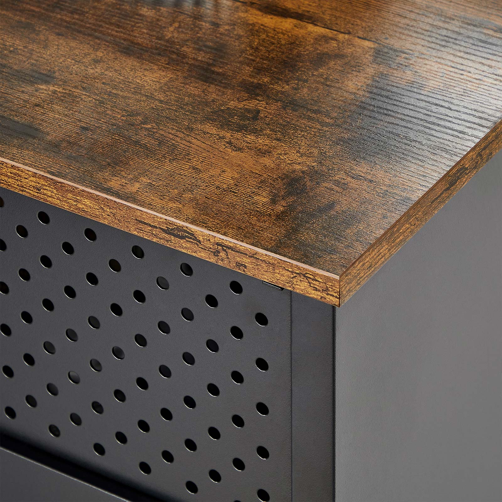 Storage Cabinet – Steel Frame – Rustic Brown and Black – Adjustable Shelf, Industrial Style