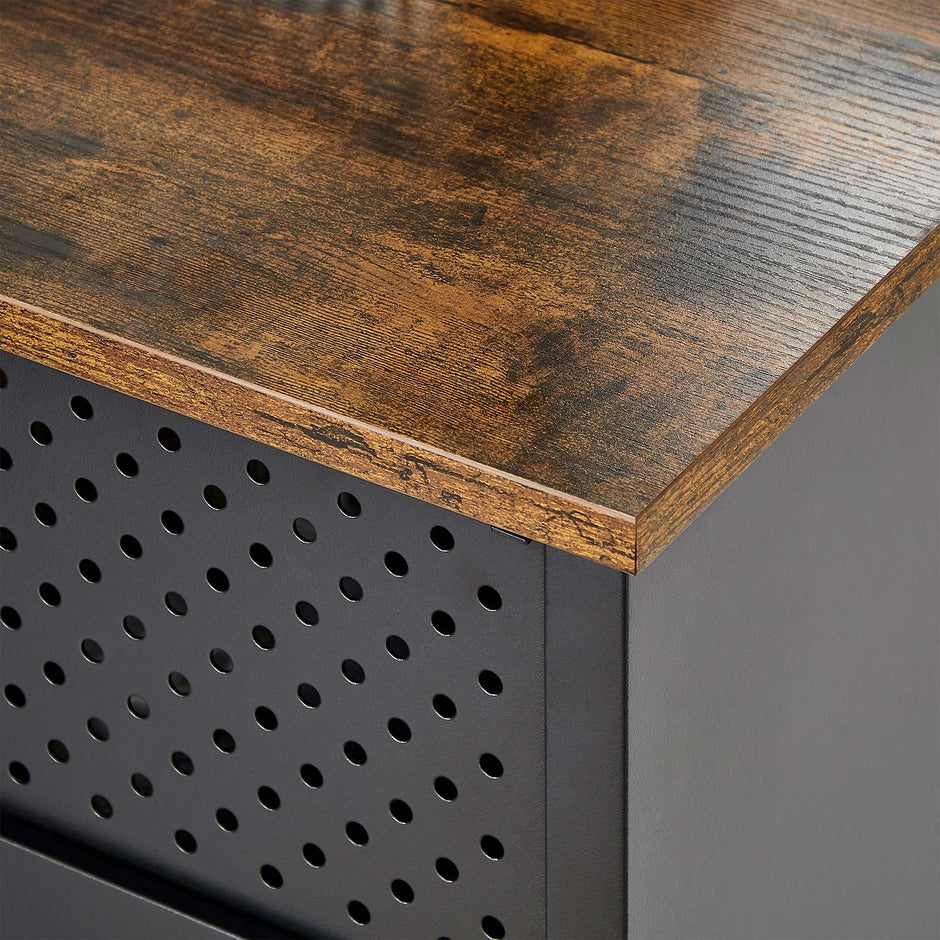 Storage Cabinet – Steel Frame – Rustic Brown and Black – Adjustable Shelf, Industrial Style