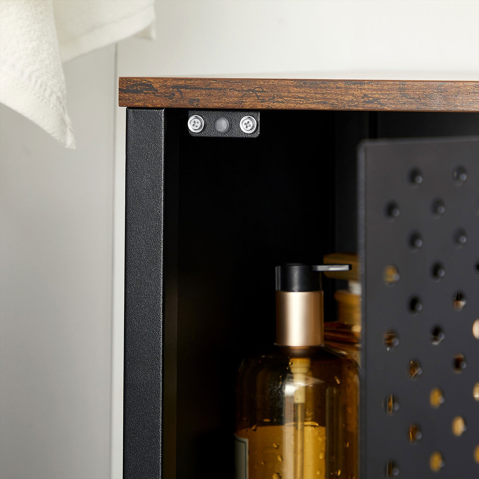 Storage Cabinet – Steel Frame – Rustic Brown and Black – Adjustable Shelf, Industrial Style