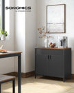Double-Door Floor Cabinet – Steel Frame – Rustic Brown and Black – Adjustable Shelf with Magnetic Closure and Industrial Style