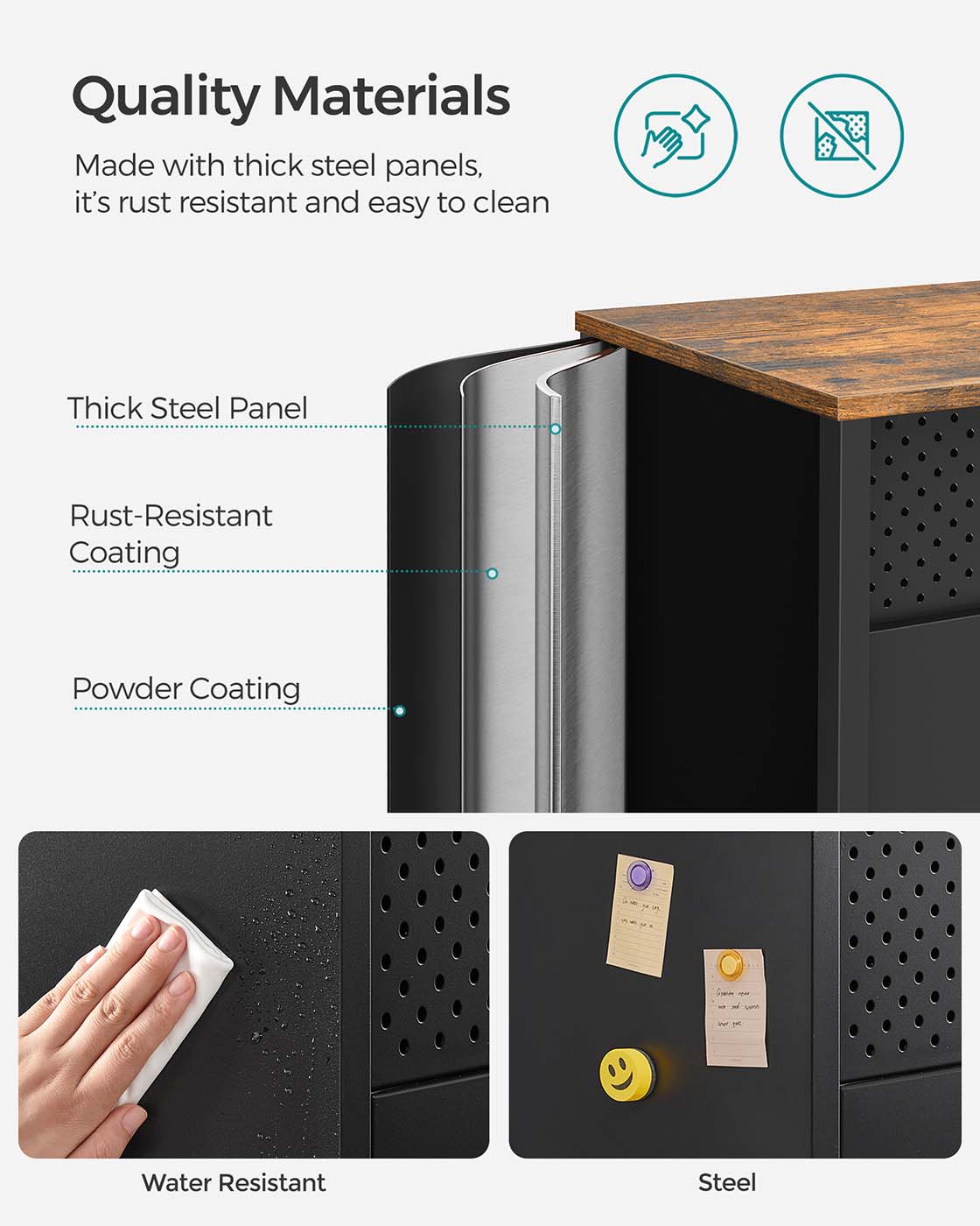Double-Door Floor Cabinet – Steel Frame – Rustic Brown and Black – Adjustable Shelf with Magnetic Closure and Industrial Style