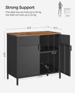 Double-Door Floor Cabinet – Steel Frame – Rustic Brown and Black – Adjustable Shelf with Magnetic Closure and Industrial Style