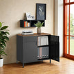 Floor Cabinet – Metal – Rustic Brown and Black – Adjustable Shelf, Space-Saving Design