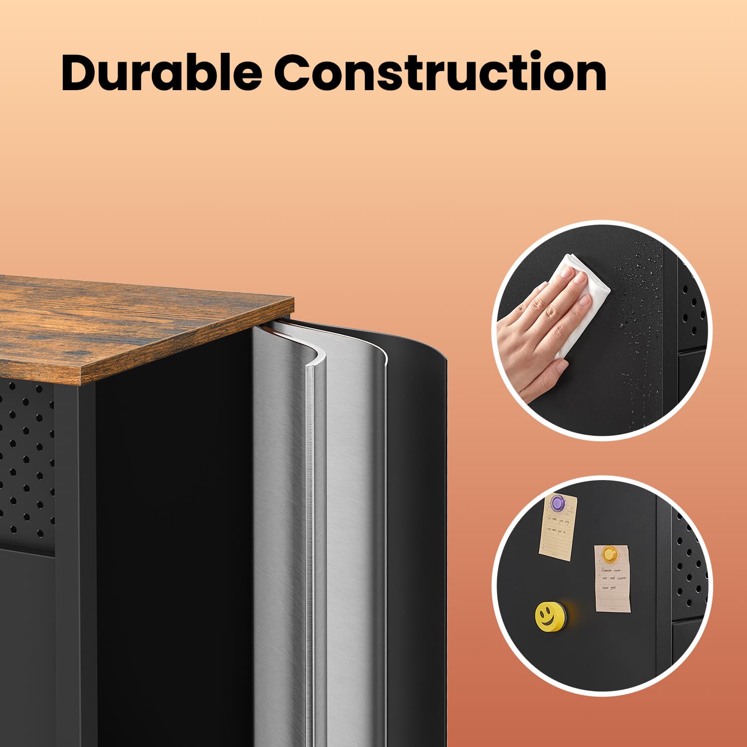 Floor Cabinet – Metal – Rustic Brown and Black – Adjustable Shelf, Space-Saving Design