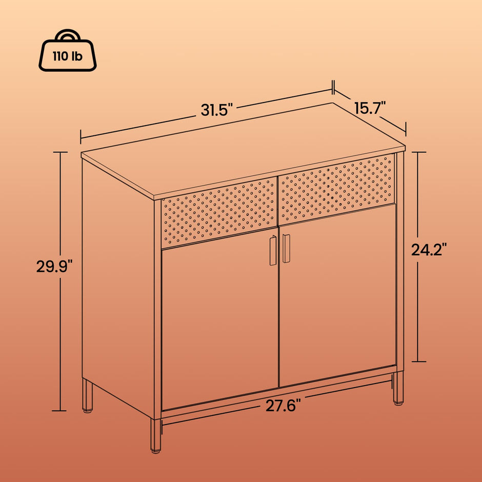 Floor Cabinet – Metal – Rustic Brown and Black – Adjustable Shelf, Space-Saving Design