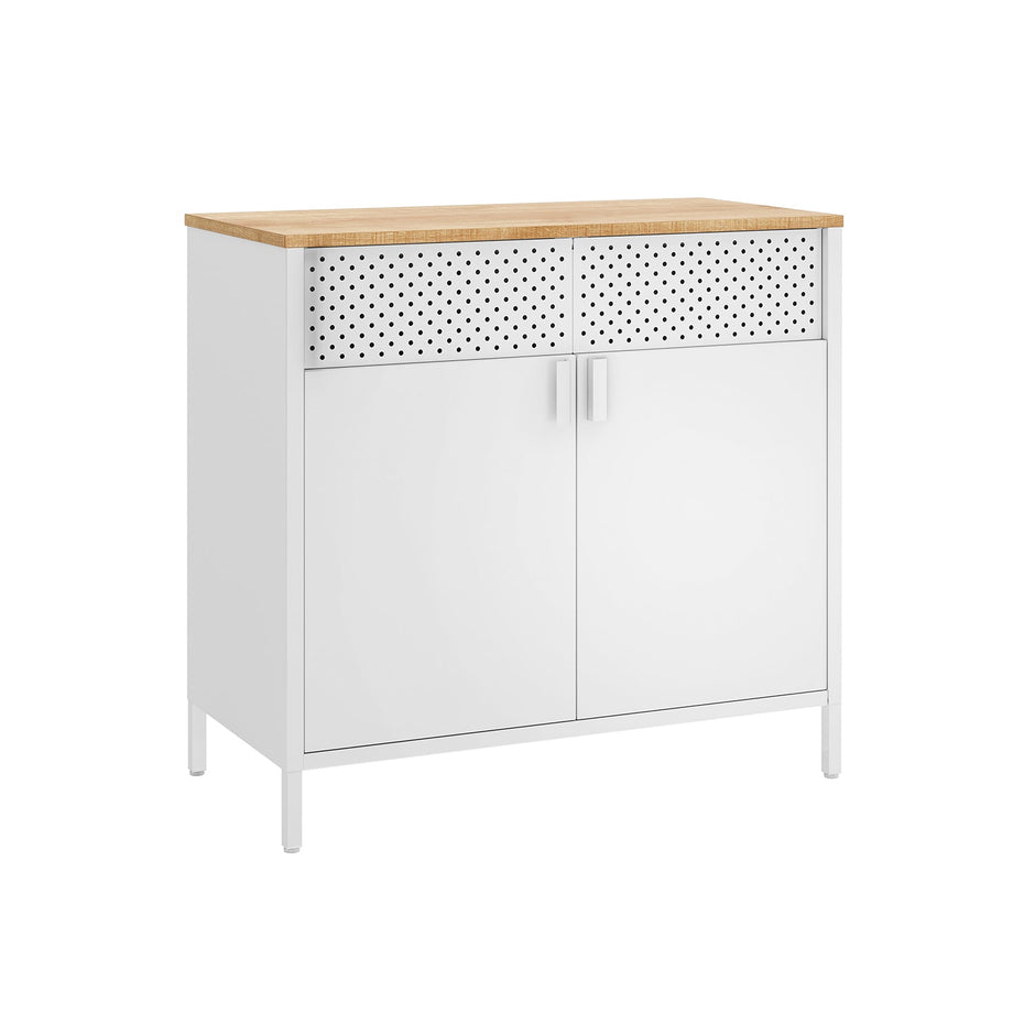 Storage Cabinet – Steel Frame – Rustic Brown and Black – Double-Door with Adjustable Shelf and Magnetic Closure