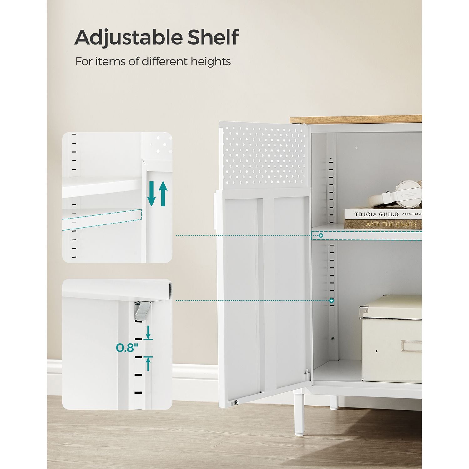 Storage Cabinet – Steel Frame – Rustic Brown and Black – Double-Door with Adjustable Shelf and Magnetic Closure