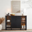 Sideboard – Steel Frame – Rustic Brown and Black – Kitchen Cupboard with Drawer and Shelves