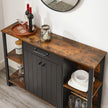 Sideboard – Steel Frame – Rustic Brown and Black – Kitchen Cupboard with Drawer and Shelves