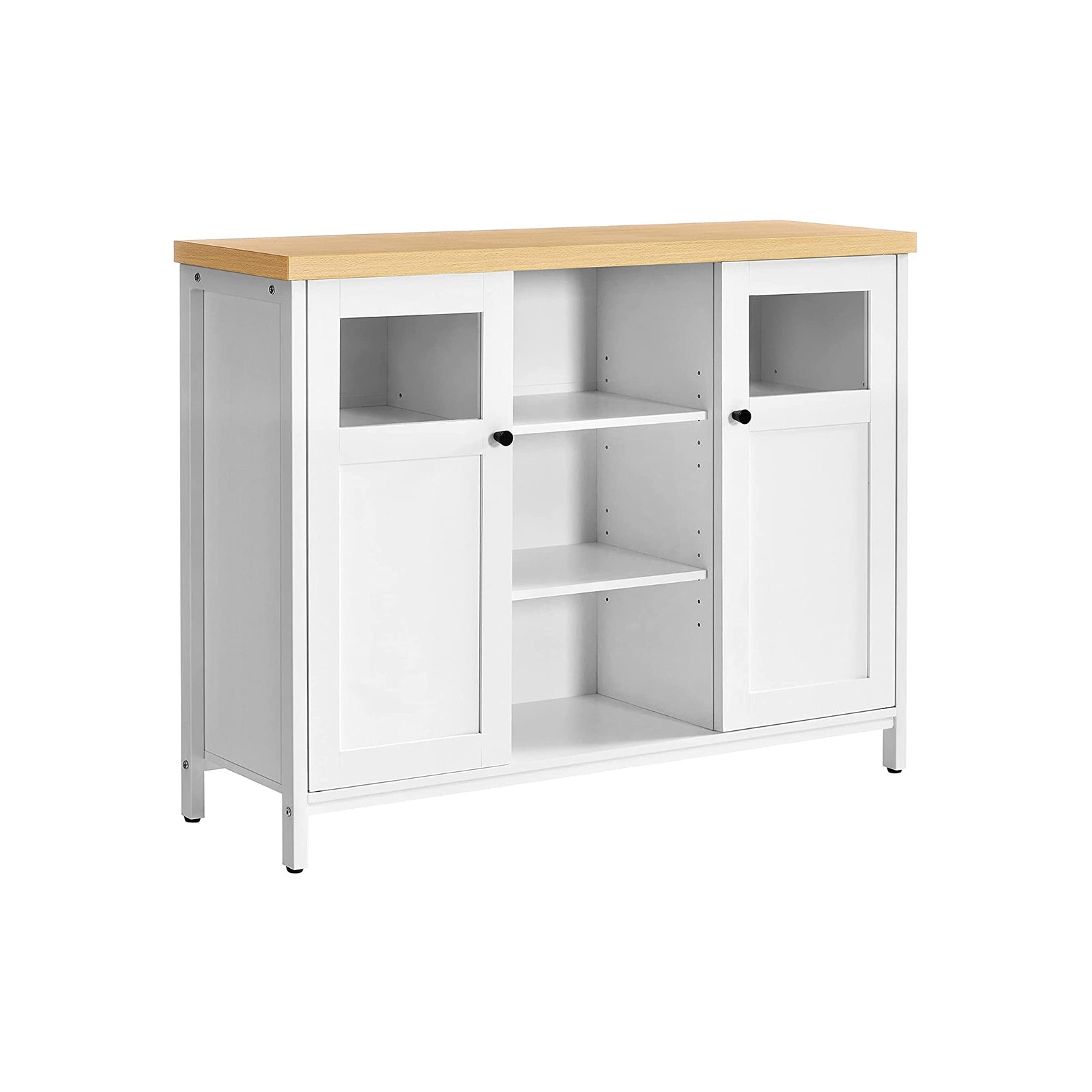Storage Cupboard – Wood – White and Oak – Adjustable Shelves with Glass Window