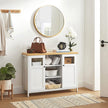 Storage Cupboard – Wood – White and Oak – Adjustable Shelves with Glass Window