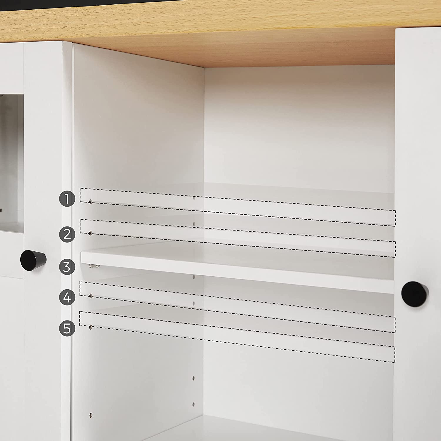 Storage Cupboard – Wood – White and Oak – Adjustable Shelves with Glass Window