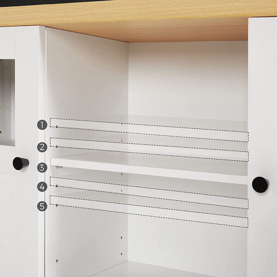 Storage Cupboard – Wood – White and Oak – Adjustable Shelves with Glass Window