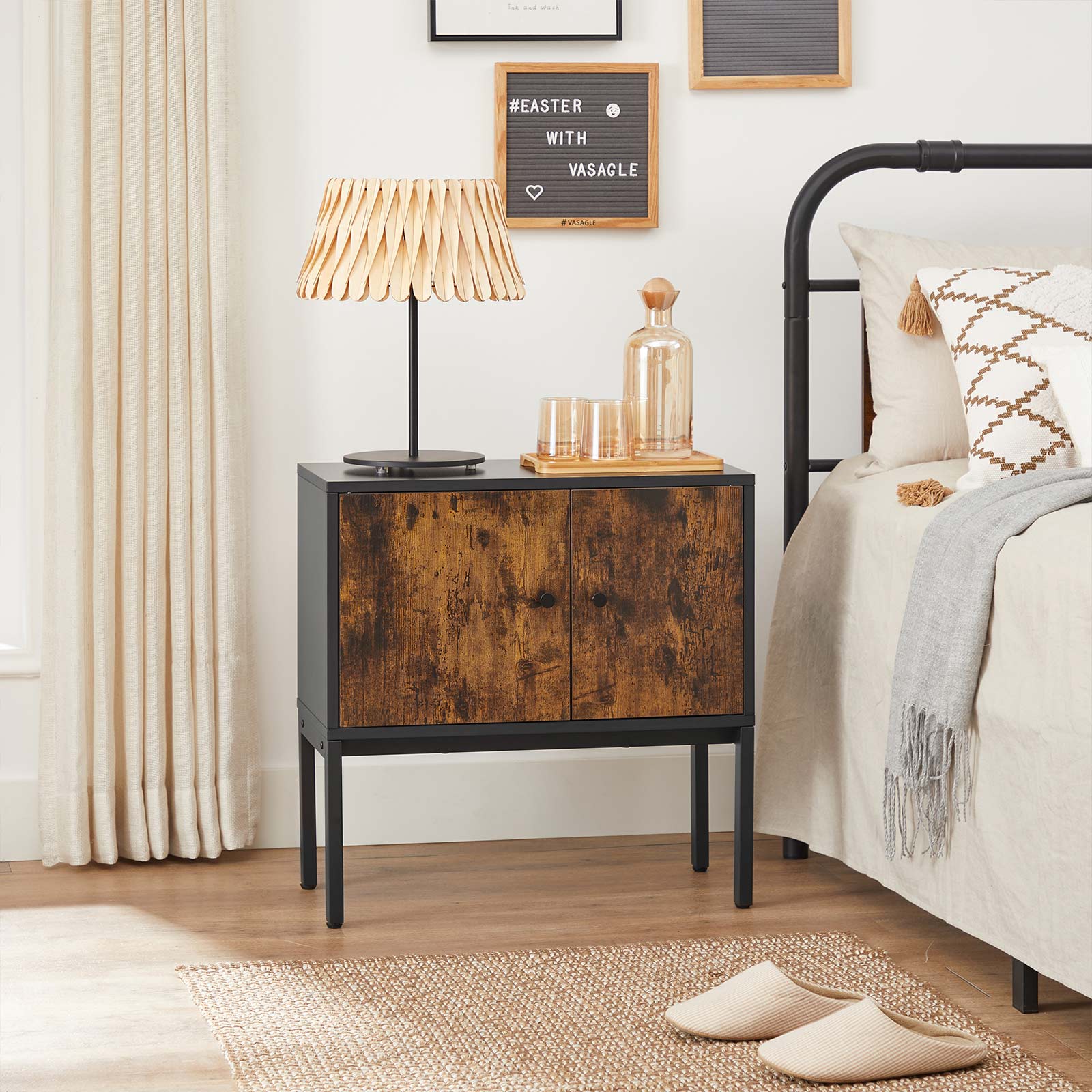 Sideboard – Steel Frame – Rustic Brown and Black – Industrial Design Storage Cabinet with Doors
