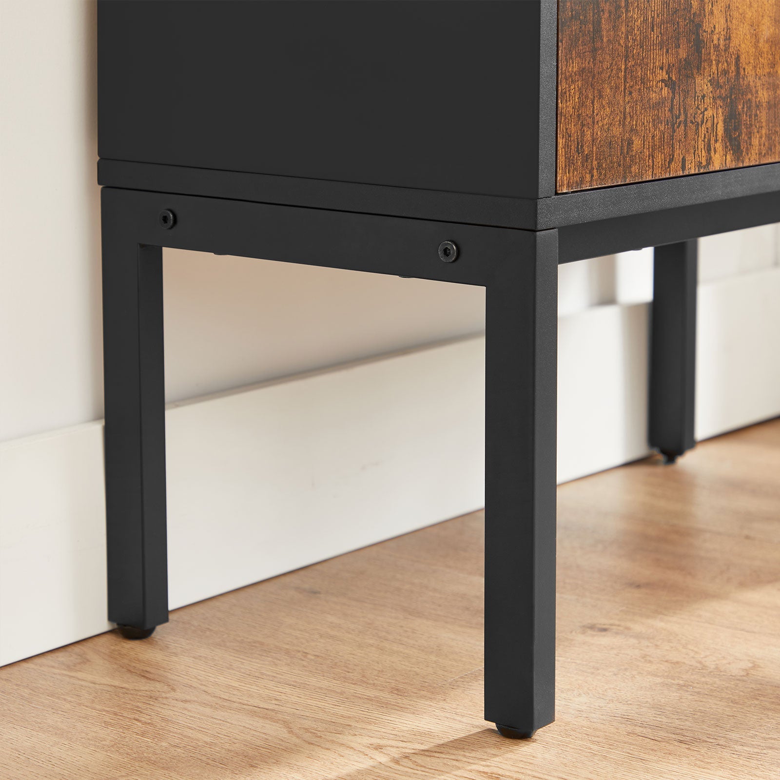 Sideboard – Steel Frame – Rustic Brown and Black – Industrial Design Storage Cabinet with Doors