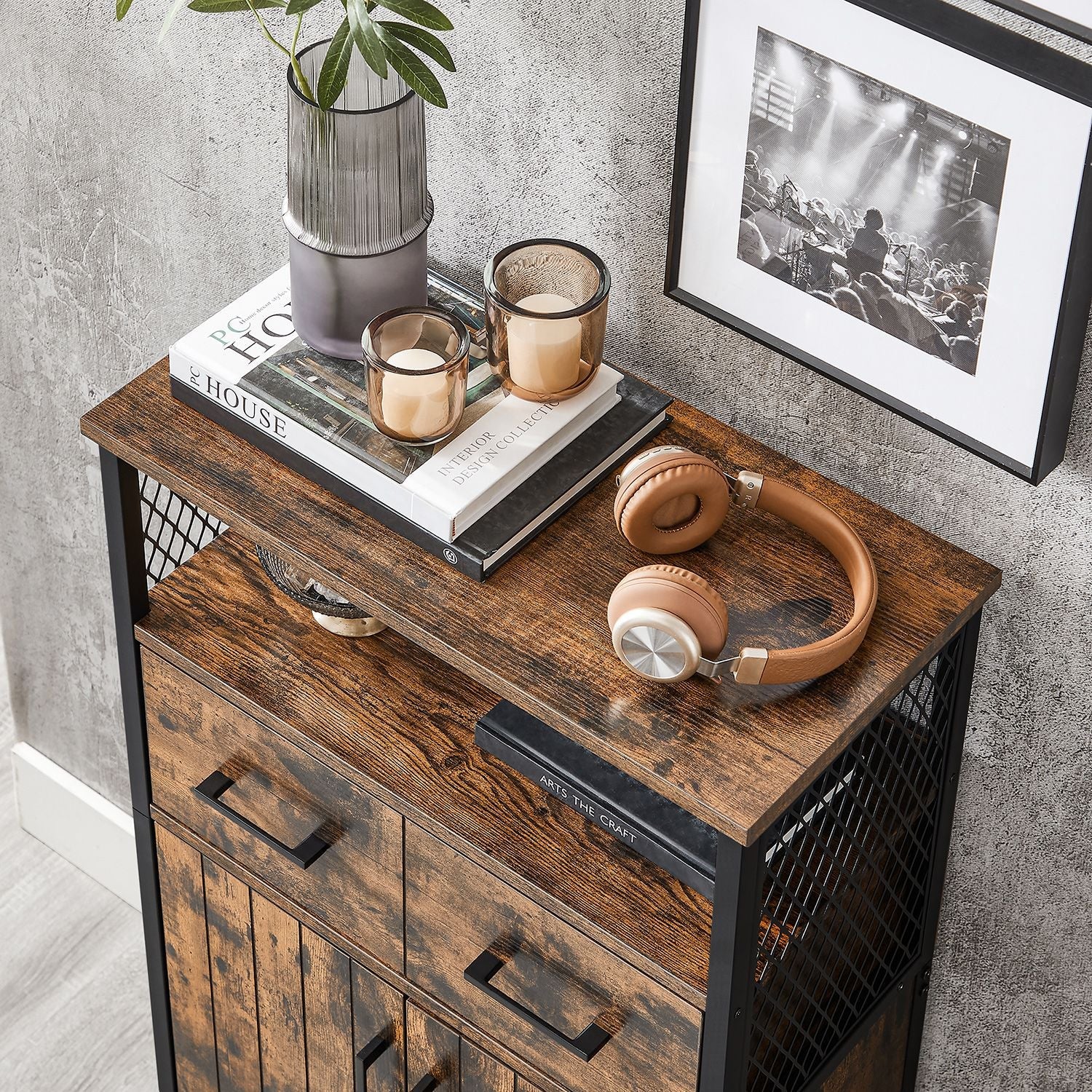 Multipurpose Sideboard – Steel Frame – Industrial Style – Drawer and Adjustable Shelf