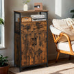 Slim Freestanding Storage Cabinet – Steel Frame – Brown and Black – Multipurpose with Drawer and Adjustable Shelf