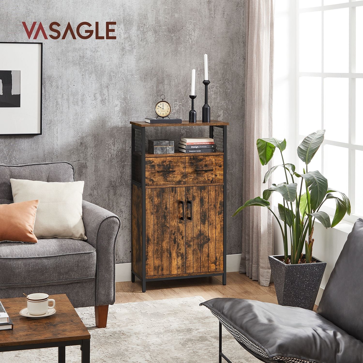 Multipurpose Sideboard – Steel Frame – Industrial Style – Drawer and Adjustable Shelf