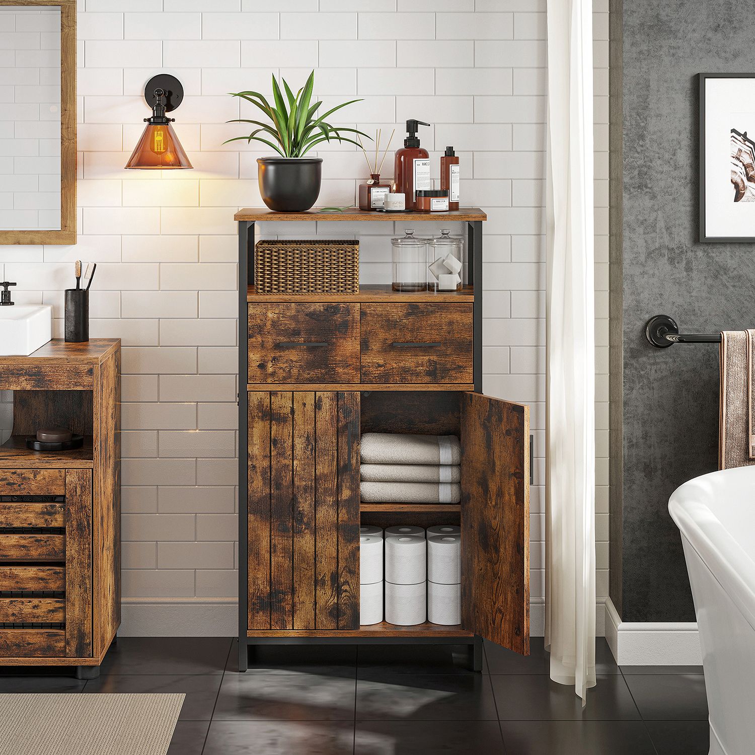 Multipurpose Sideboard – Steel Frame – Industrial Style – Drawer and Adjustable Shelf