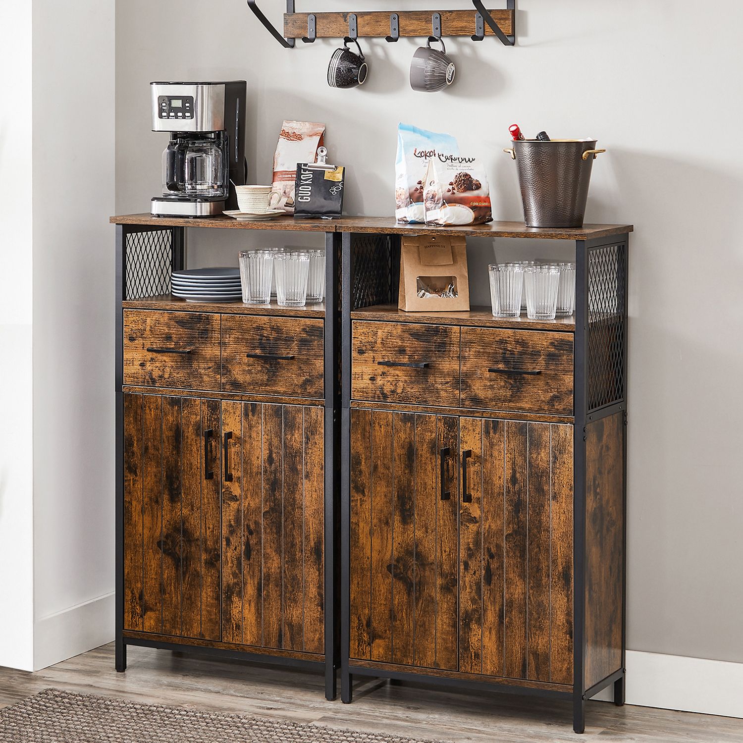 Multipurpose Sideboard – Steel Frame – Industrial Style – Drawer and Adjustable Shelf