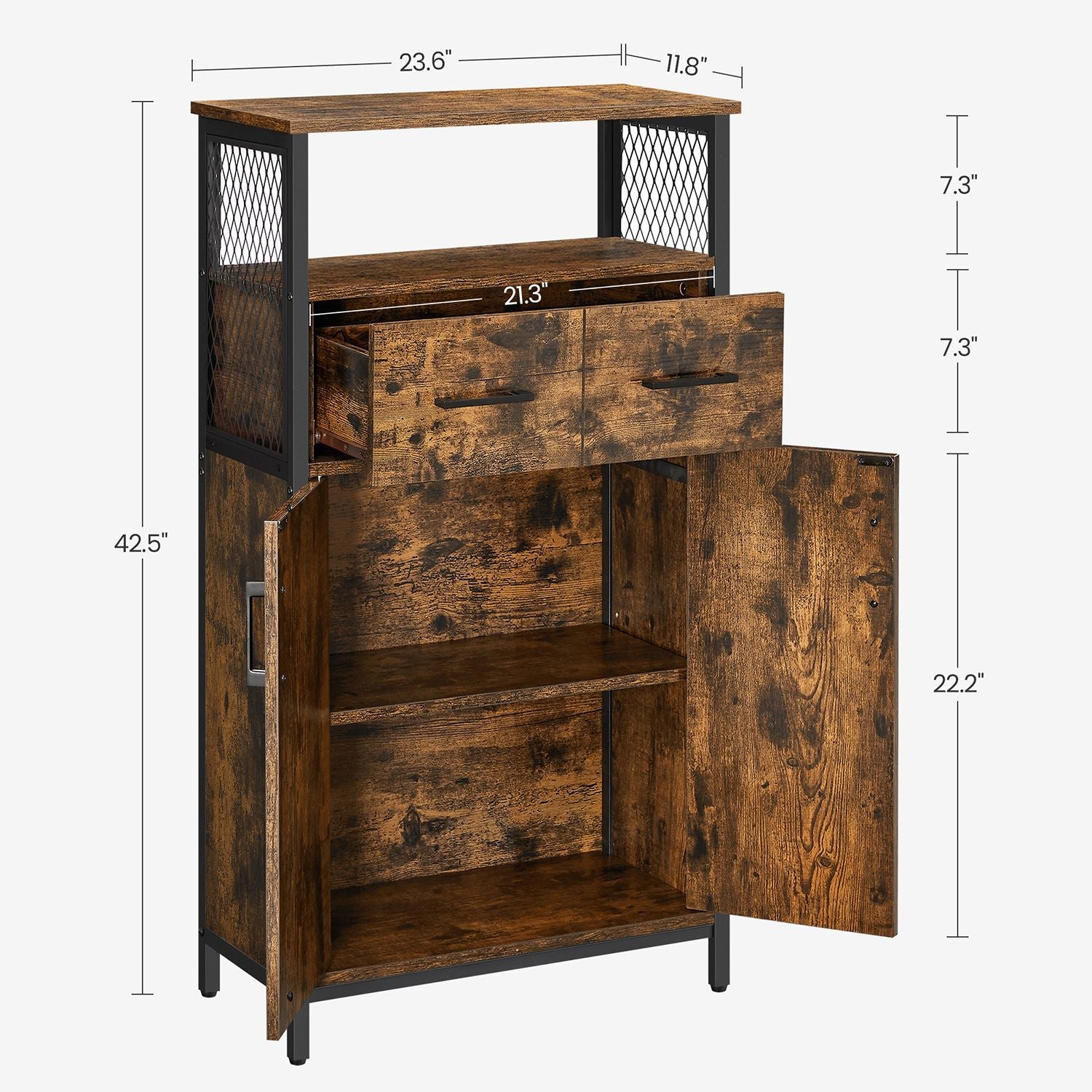 Multipurpose Sideboard – Steel Frame – Industrial Style – Drawer and Adjustable Shelf