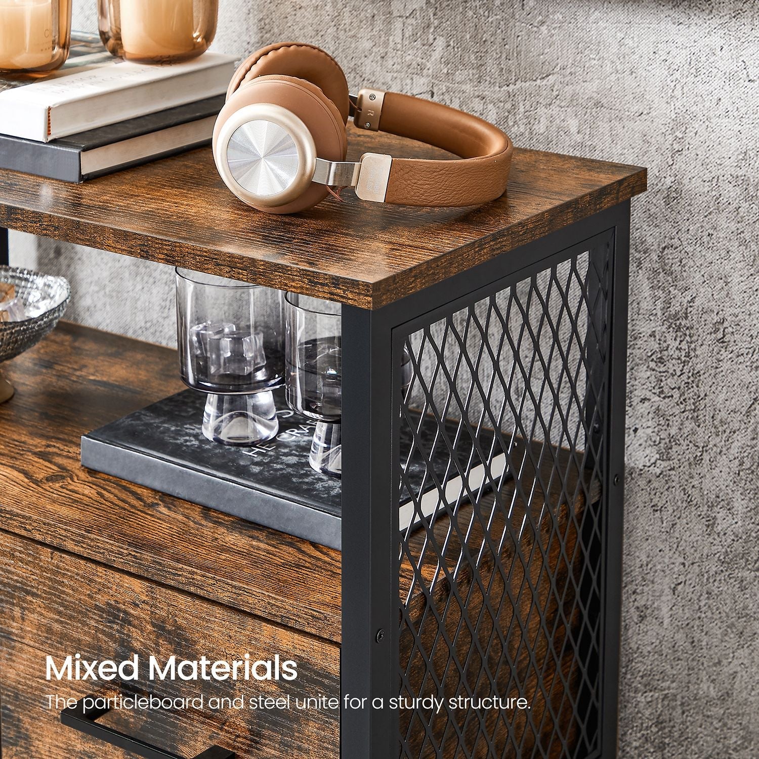 Multipurpose Sideboard – Steel Frame – Industrial Style – Drawer and Adjustable Shelf