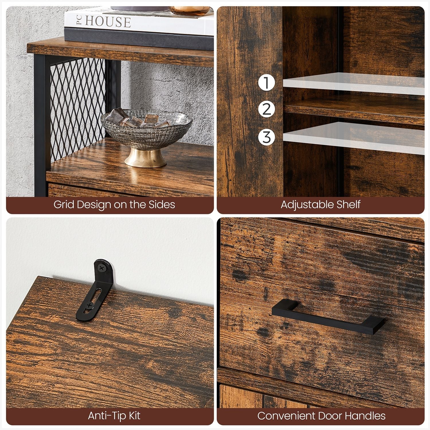 Multipurpose Sideboard – Steel Frame – Industrial Style – Drawer and Adjustable Shelf
