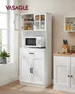 Freestanding Kitchen Cabinet – Wood – Cloud White – Glass Doors, Adjustable Shelves and Drawer