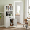 Freestanding Kitchen Cabinet – Wood – Cloud White – Glass Doors, Adjustable Shelves and Drawer