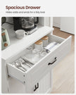Freestanding Kitchen Cabinet – Wood – Cloud White – Glass Doors, Adjustable Shelves and Drawer