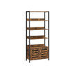 Bookshelf – Wood – Rustic Brown and Black – 4-Tier with Cabinet and Shutter Doors