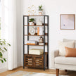 Bookshelf – Wood – Rustic Brown and Black – 4-Tier with Cabinet and Shutter Doors