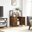 Storage Cabinet – Steel Frame – Rustic Brown – Floor Standing with Cupboard and Open Shelves
