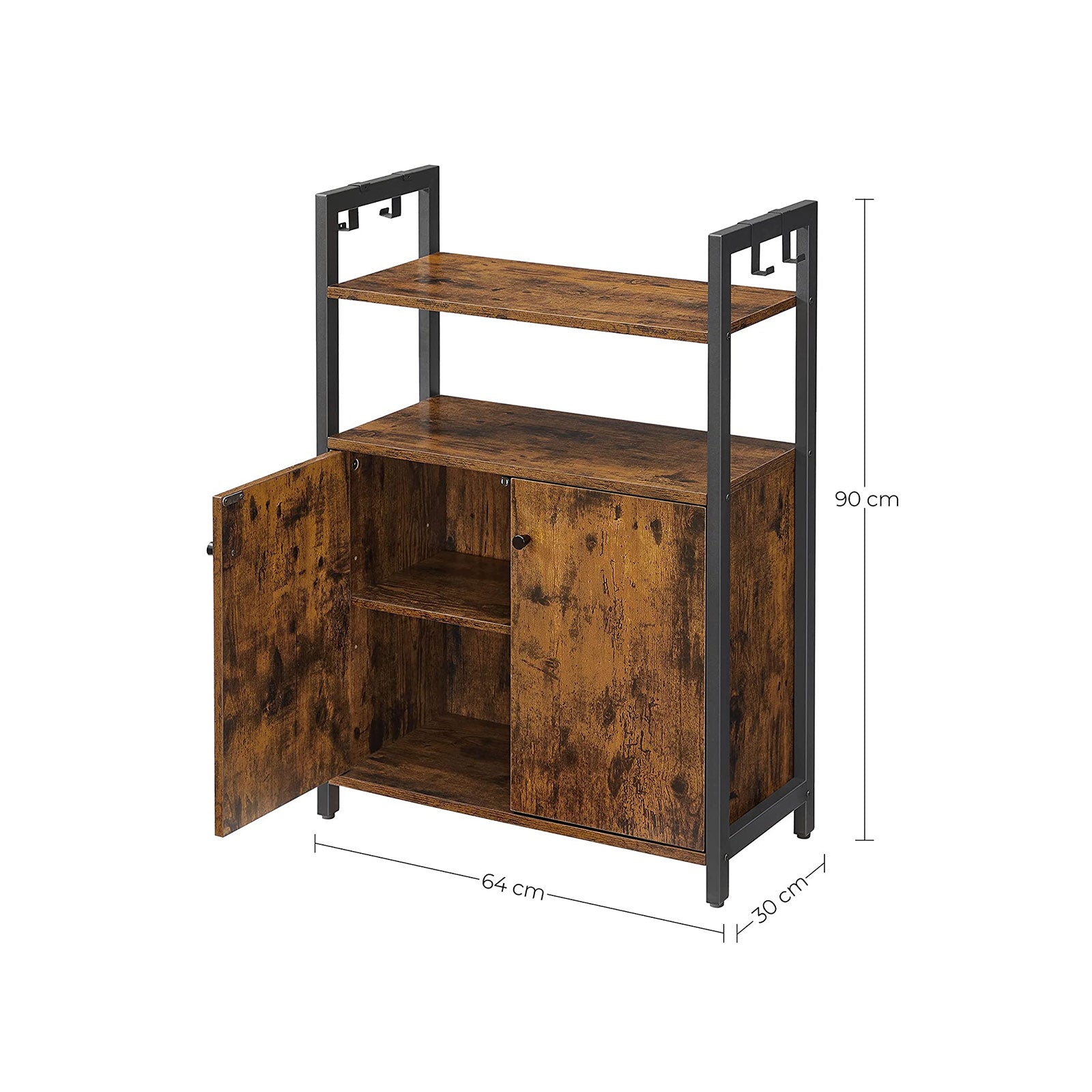 Storage Cabinet – Steel Frame – Rustic Brown – Floor Standing with Cupboard and Open Shelves