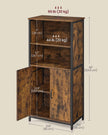 Multifunctional Floor Standing Cabinet – Wood – Rustic Brown and Black – 2 Open Compartments, Adjustable Shelf Behind Doors
