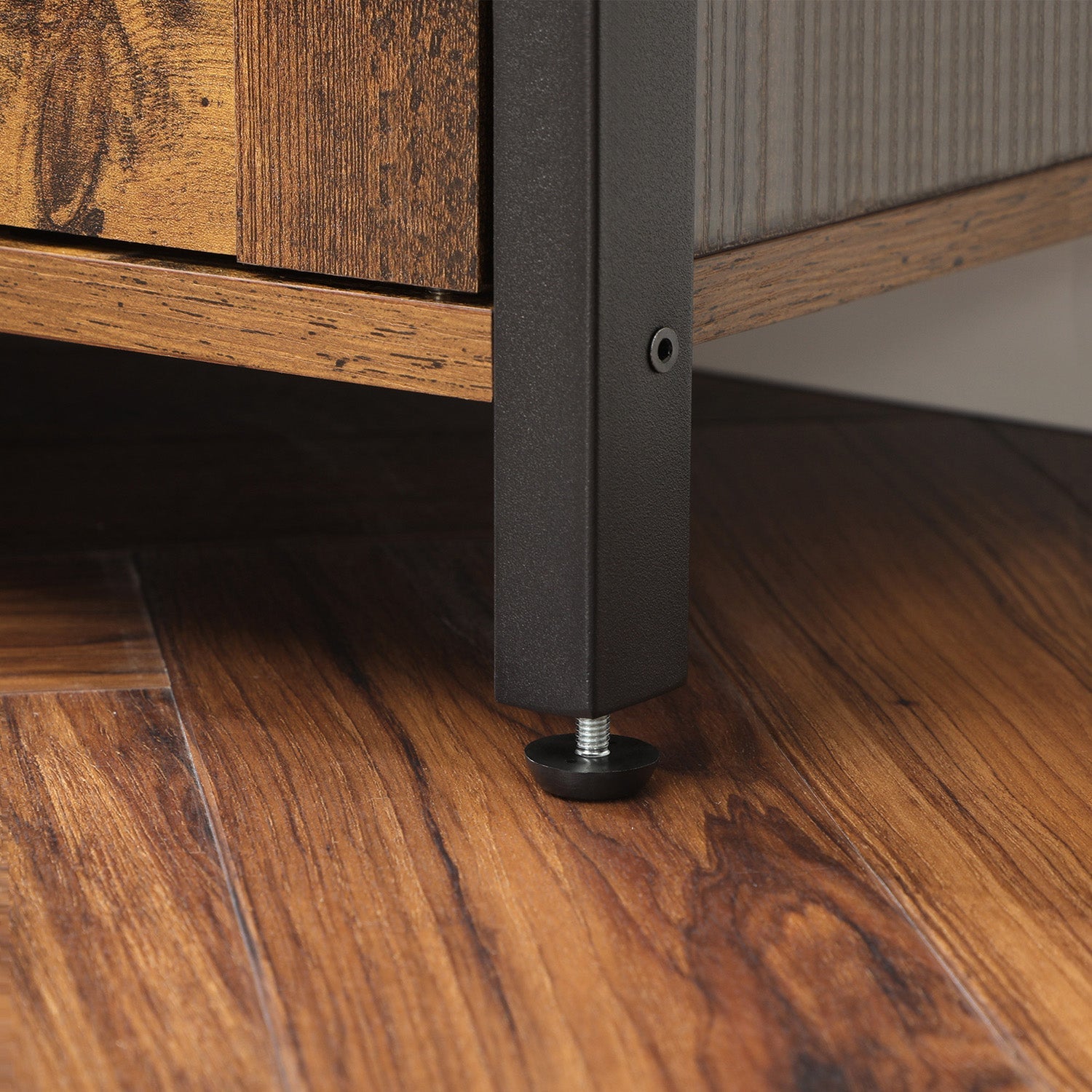 Floor Standing Cabinet – Wood – Rustic Brown – Industrial Design with Double Shutter Doors and 3 Shelves
