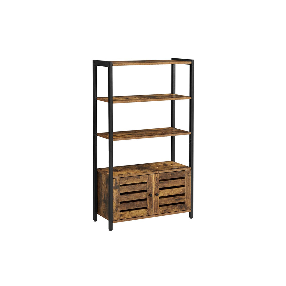 Floor Standing Cabinet – Wood – Rustic Brown – Industrial Design with Double Shutter Doors and 3 Shelves