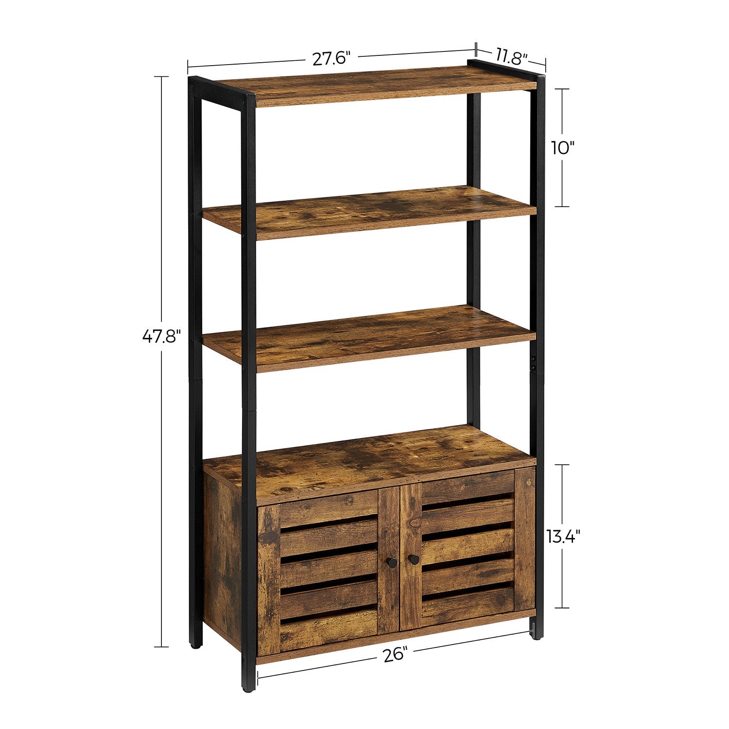 Floor Standing Cabinet – Wood – Rustic Brown – Industrial Design with Double Shutter Doors and 3 Shelves