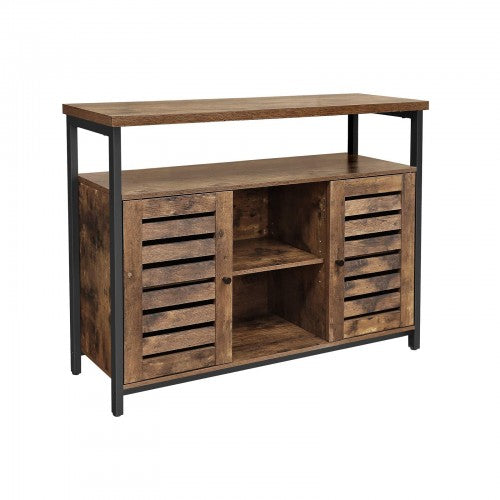 Floor Standing Cabinet – Wood – Rustic Brown – Multi-Functional Storage with Louvred Doors