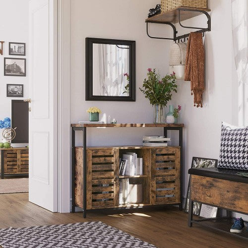 Floor Standing Cabinet – Wood – Rustic Brown – Multi-Functional Storage with Louvred Doors